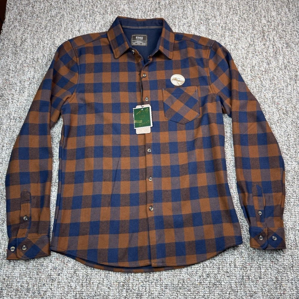 Nomad Shirt Mens Medium Flannel Long Sleeve Button Up Check Blue Orange NWT